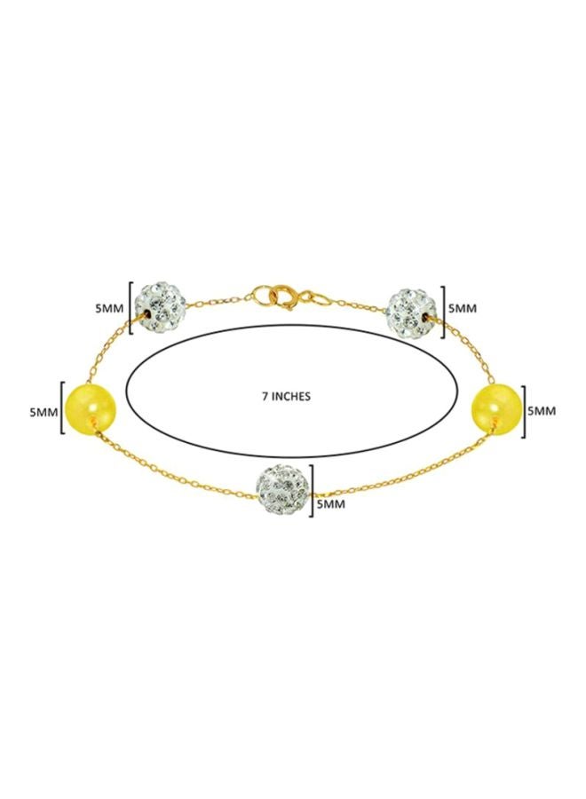 Vera Perla - 18 Karat Gold Crystal Ball And Pearl Bracelet - Image 1