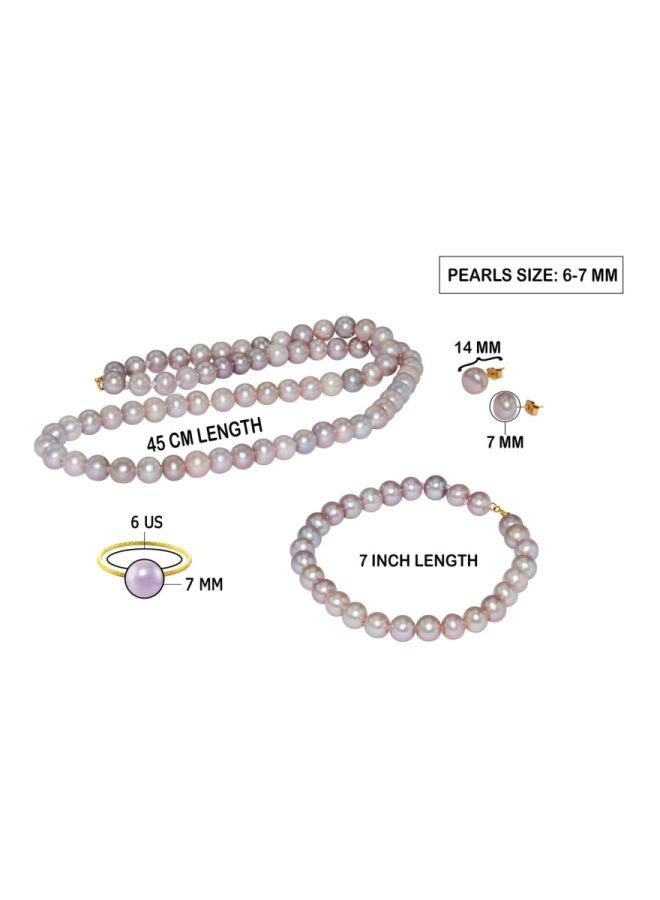 Vera Perla - 5-Piece 18 Karat Gold Pearl Strand Jewellery Set - Image 1