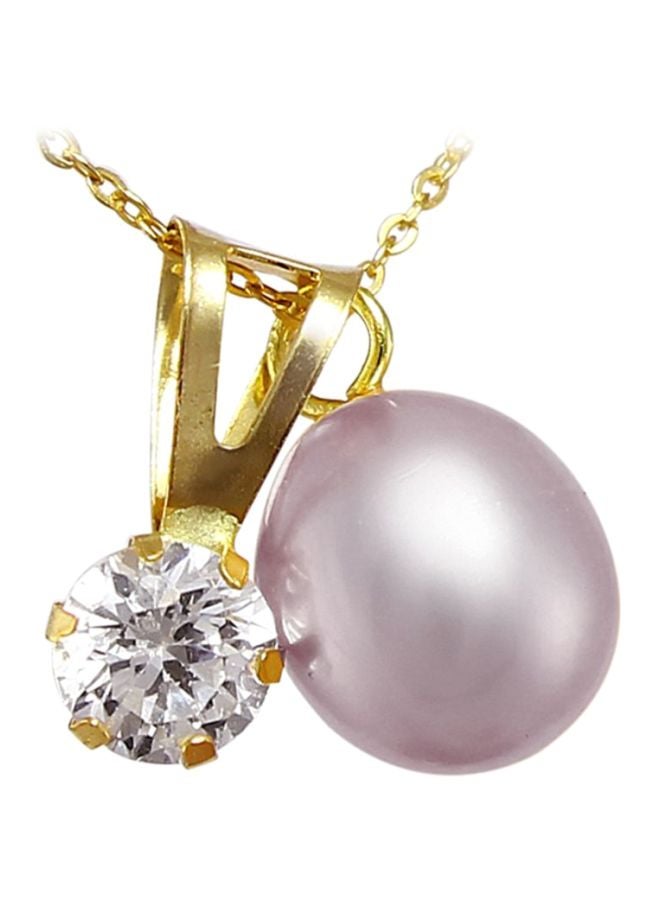 Vera Perla - 18 Karat Solid Gold Pearl And CZ Studded Pendant Necklace - Image 1