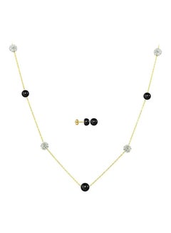 3-Piece 18 Karat Gold Crystal Ball And Pearl Jewellery Set