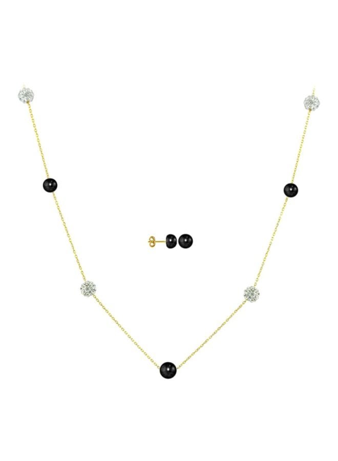Vera Perla - 3-Piece 18 Karat Gold Crystal Ball And Pearl Jewellery Set - Image 1