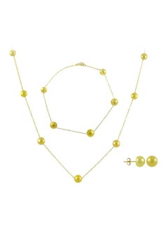 Vera Perla 4-Piece 18 Karat Gold Pearl Studded Jewellery Set 