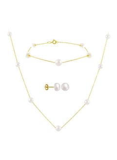 4-Piece 18 Karat Gold Pearl Studded Jewellery Set