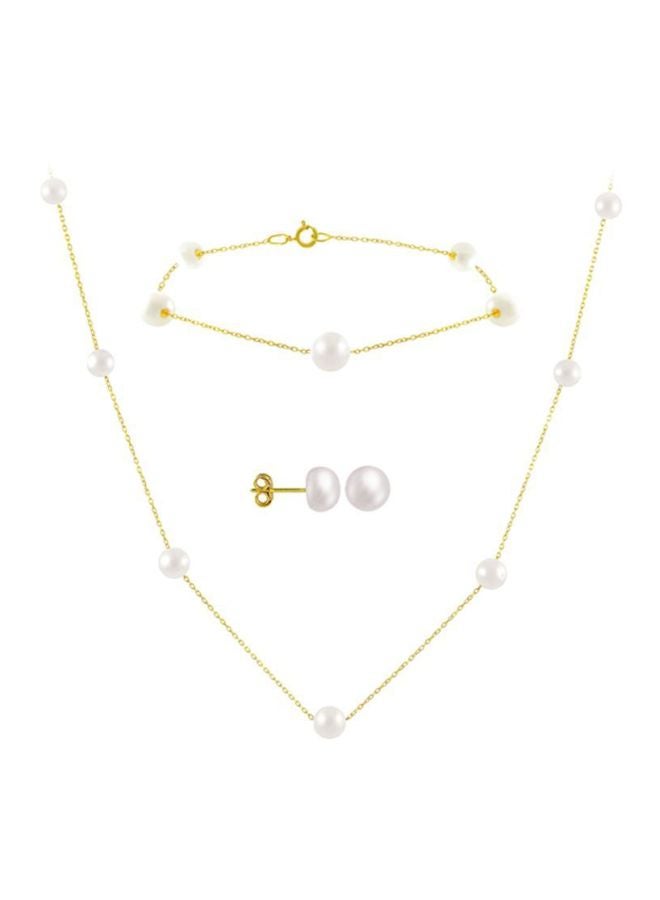 Vera Perla - 4-Piece 18 Karat Gold Pearl Studded Jewellery Set - Image 1