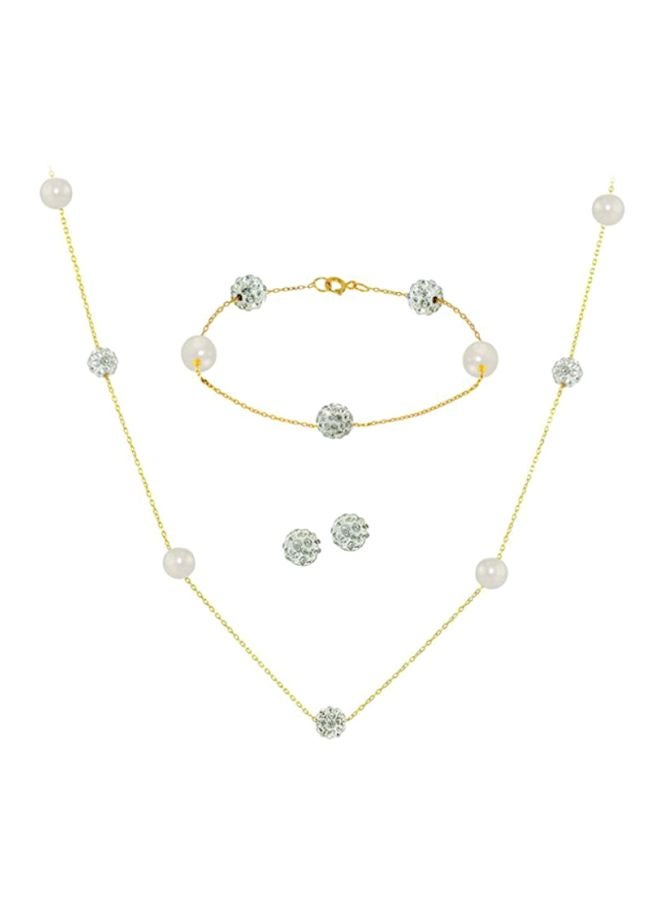 Vera Perla - 4-Piece 18 Karat Gold Crystal Ball And Pearl Studded Necklace Jewellery Set - Image 1