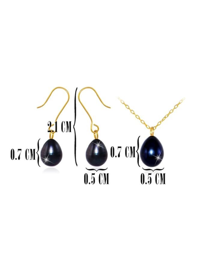 Vera Perla - 3-Piece 10 Karat Gold Pearl Studded Necklace Jewellery Set - Image 1