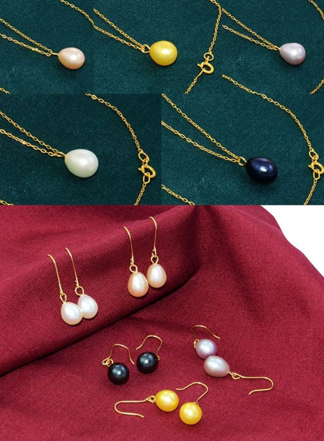 Vera Perla - Pair Of 5 18 Karat Gold Pearl Earrings With Pendants And Necklace - Image 1