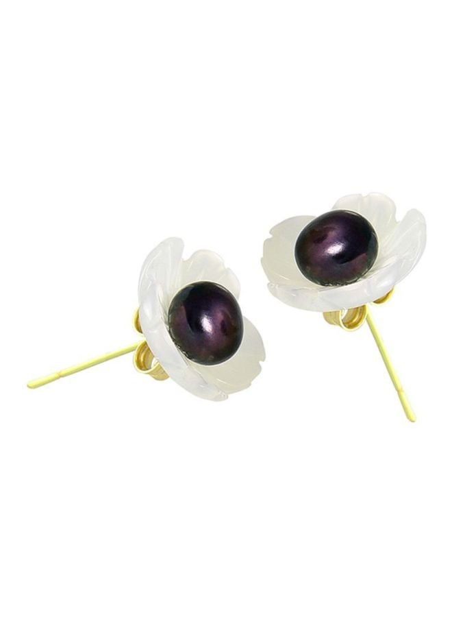 Vera Perla 18 Karat Gold Flower Design Pearl Earrings - Image 1