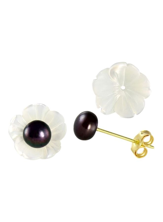 Vera Perla 18 Karat Gold Flower Design Pearl Earrings - Image 2
