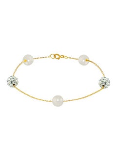 18 Karat Gold Crystal Ball And Pearl Studded Bracelet