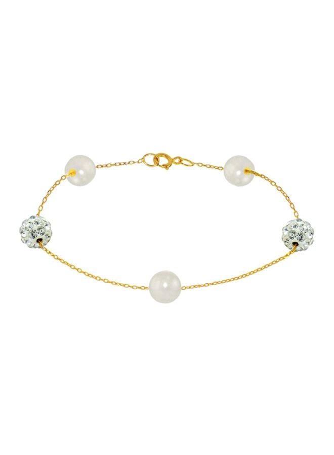 Vera Perla - 18 Karat Gold Crystal Ball And Pearl Studded Bracelet - Image 1