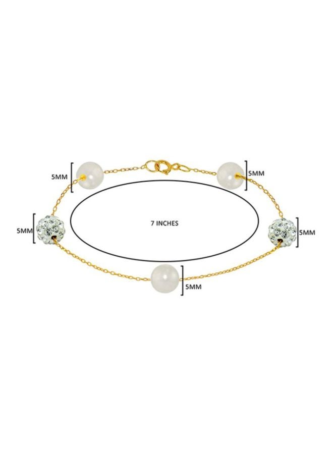 Vera Perla - 18 Karat Gold Crystal Ball And Pearl Studded Bracelet - Image 1