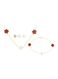 4-Piece 18 Karat Gold Star Shape Sunstones Jewellery Set