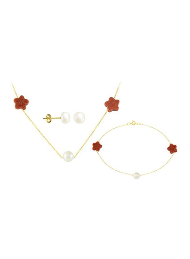 Vera Perla - 4-Piece 18 Karat Gold Star Shape Sunstones Jewellery Set - Image 1