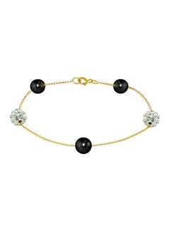 18 Karat Solid Gold Gradual Crystal Ball And Pearl Bracelet