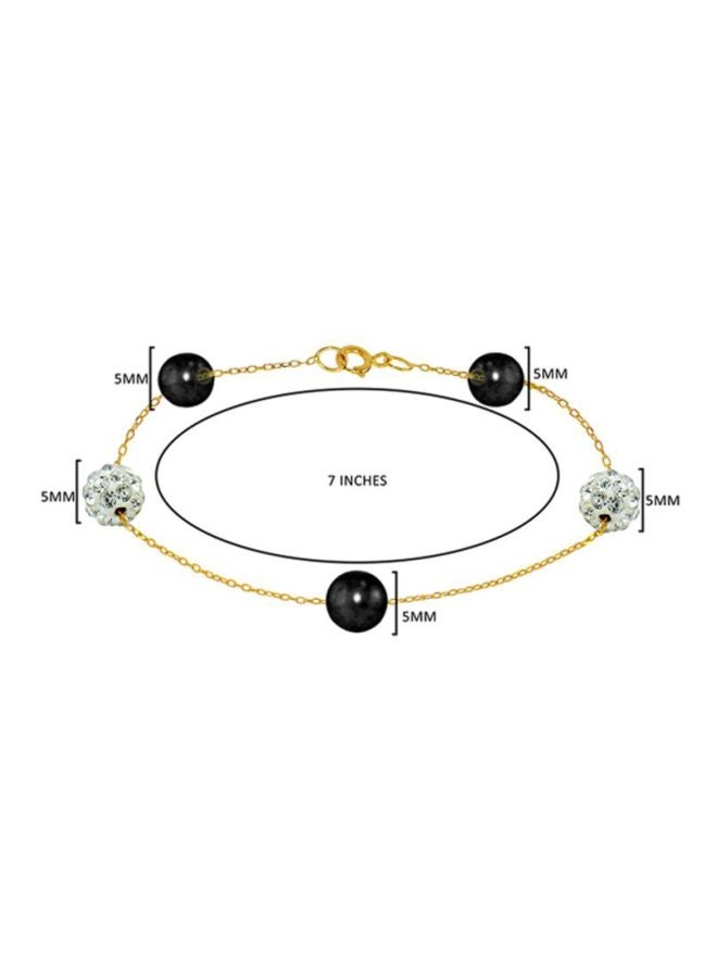 Vera Perla - 18 Karat Solid Gold Gradual Crystal Ball And Pearl Bracelet - Image 1