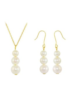 3-Piece 18 Karat Gold Pearl Journey Necklace And Earrings Set