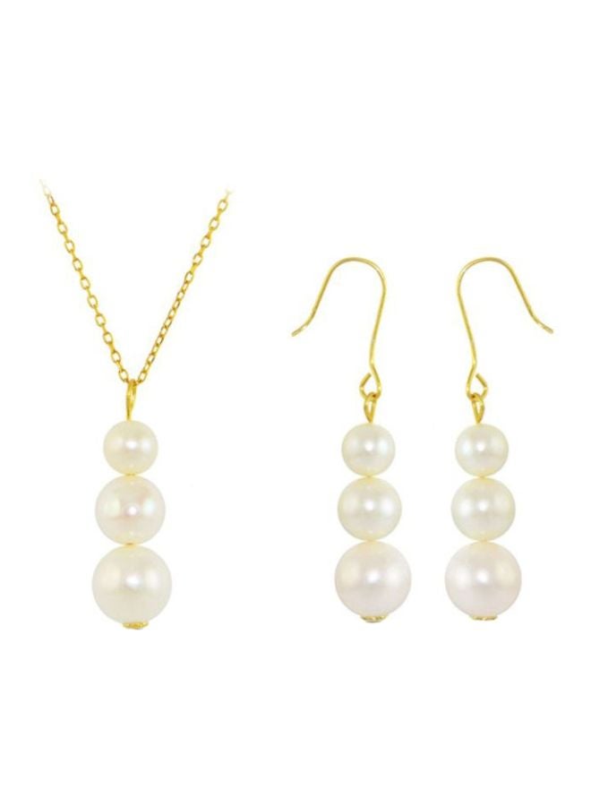 Vera Perla - 3-Piece 18 Karat Gold Pearl Journey Necklace And Earrings Set - Image 1