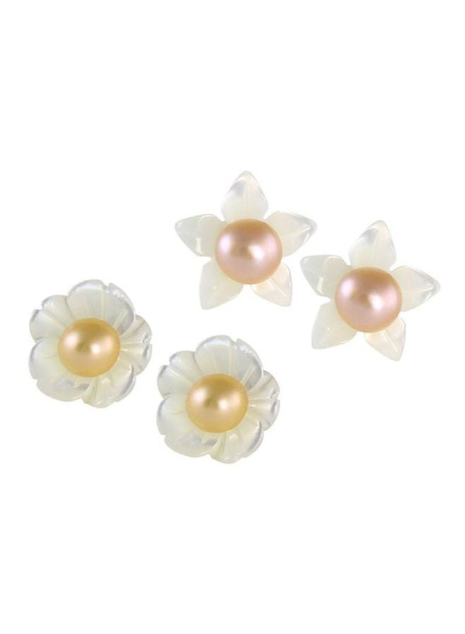 Vera Perla Pair Of 2 18 Karat Gold Flower Design Pearl Earrings  - Image 1