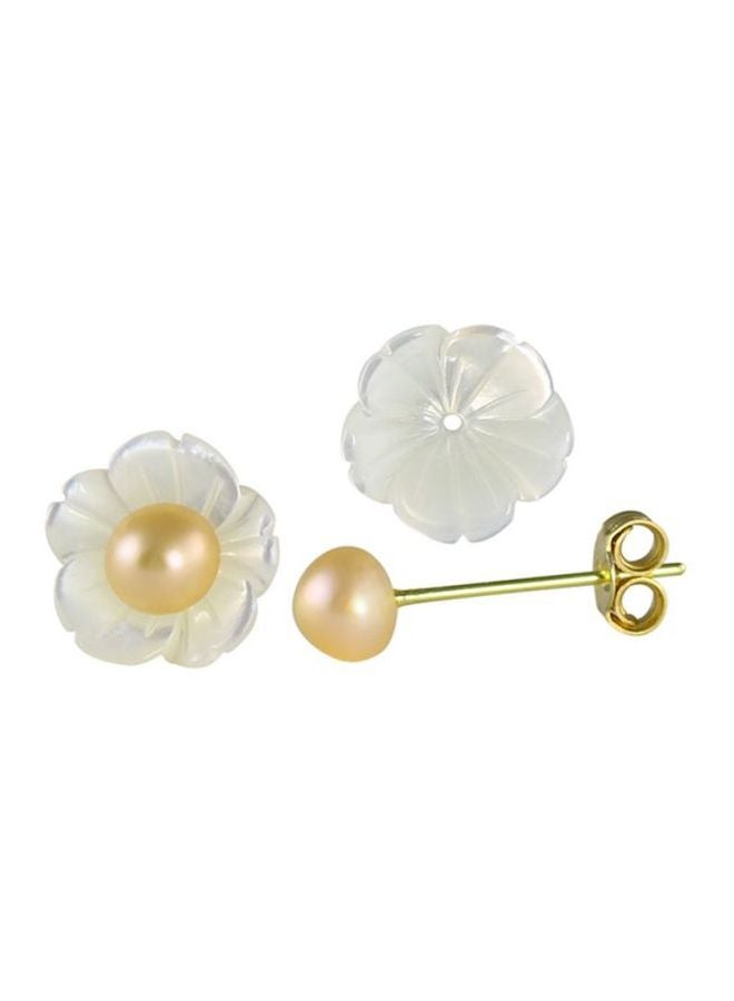 Vera Perla Pair Of 2 18 Karat Gold Flower Design Pearl Earrings  - Image 2