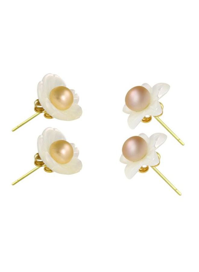 Vera Perla Pair Of 2 18 Karat Gold Flower Design Pearl Earrings  - Image 4