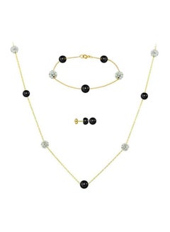 4-Piece 18 Karat Gold Crystal Ball And Pearl Jewellery Set