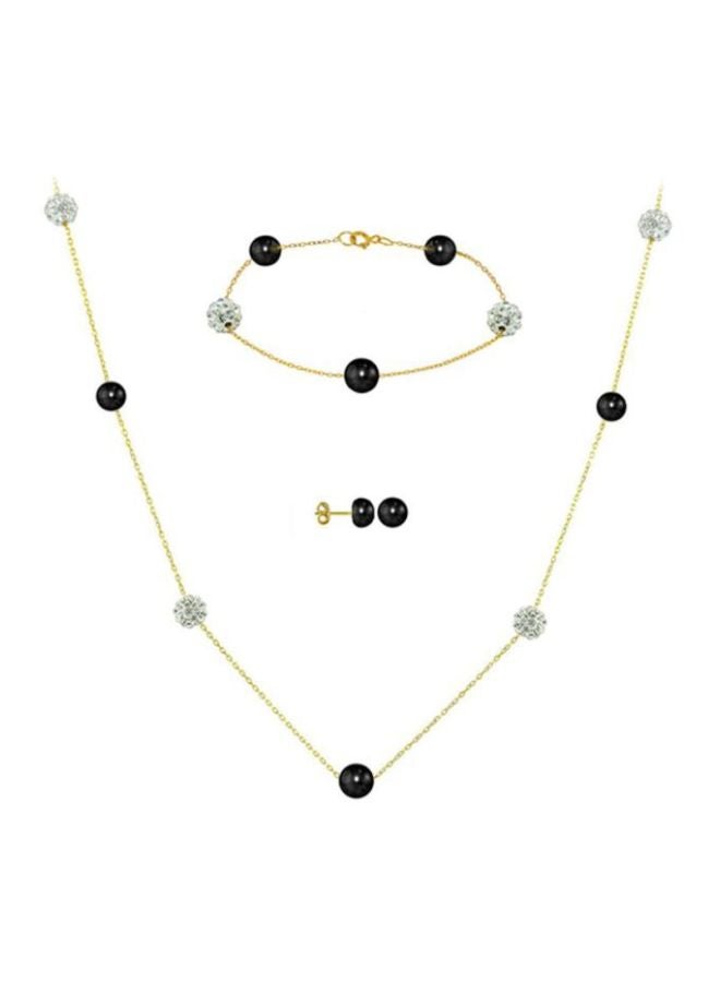 Vera Perla - 4-Piece 18 Karat Gold Crystal Ball And Pearl Jewellery Set - Image 1