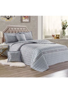 6-Piece Double Sided Flower Pattern Summer Quilt Set Polyester Grey King