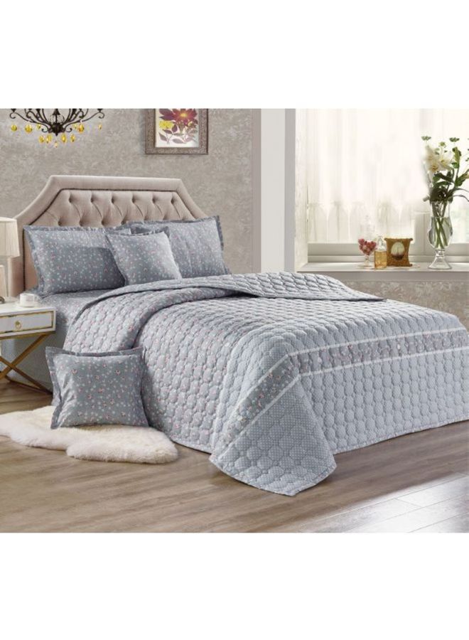Moon - 6-Piece Double Sided Flower Pattern Summer Quilt Set Polyester Grey King - Image 1