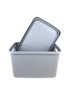 Long-Lasting Light Weight Stylish Compact And Space Saving Easily Cleanable Diamond Design Storage Box With Lid Grey 28 x 38.5 x 22cm - v1603703096/N41394672A_3