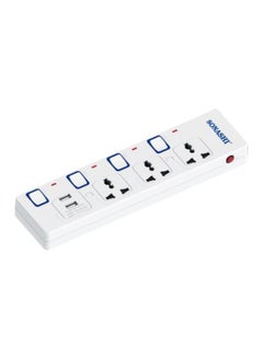 SONASHI 3Way Extension Socket with USB Port  Long 3M Copper AC Cord with Independent Switch Light and Safety Shutter  Ideal For All Electronic Devices SES-904U White/Blue/Red  - Image 1