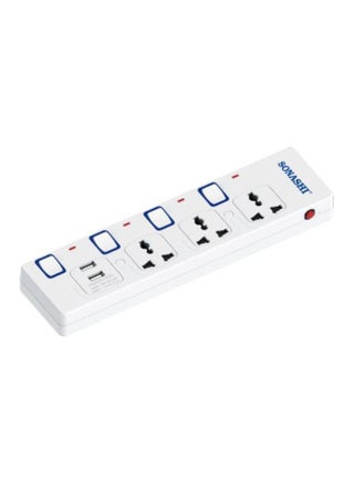 3Way Extension Socket with USB Port  Long 3M Copper AC Cord with Independent Switch Light and Safety Shutter  Ideal For All Electronic Devices SES-904U White/Blue/Red - v1603705971/N32660973A_1