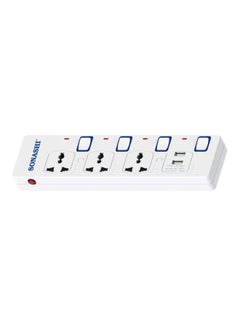SONASHI 3Way Extension Socket with USB Port  Long 3M Copper AC Cord with Independent Switch Light and Safety Shutter  Ideal For All Electronic Devices SES-904U White/Blue/Red  - Image 2