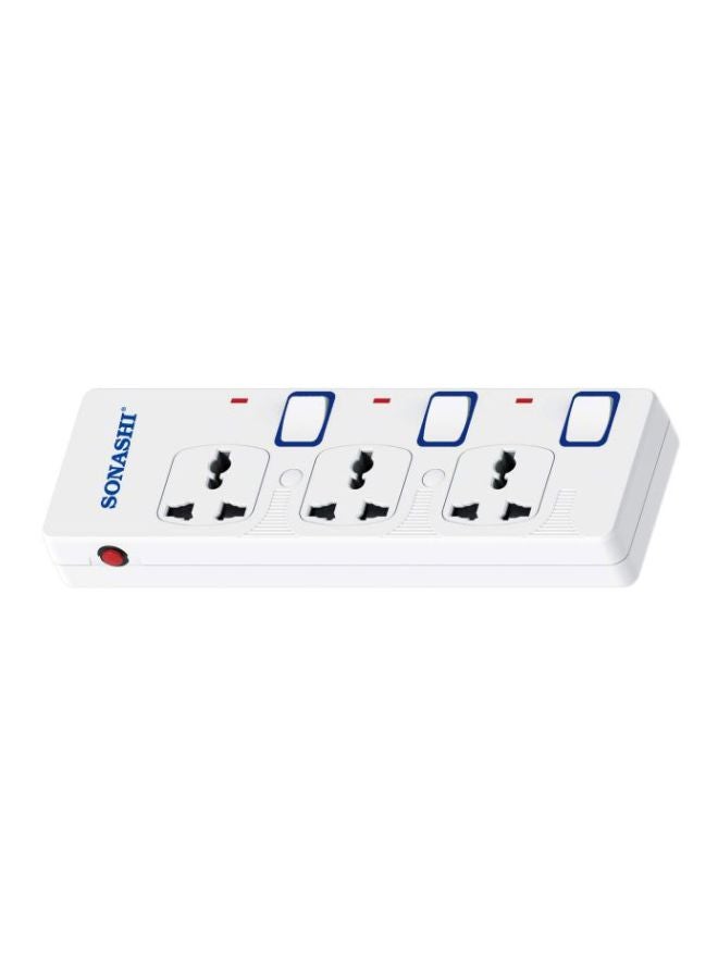 SONASHI - 3Way Extension Socket with Independent OnOff Switch and Indicator Light  Overload Protection with 3M Copper AC Cord  Suitable for Home Appliances SES-803 White/Blue/Red - Image 1