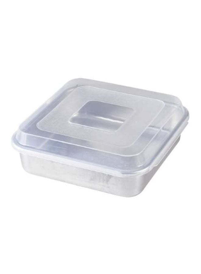 نورديك وير صينية كيك Naturals مربعة الشكل مع غطاء فضي / شفاف 9بوصة - Image 1