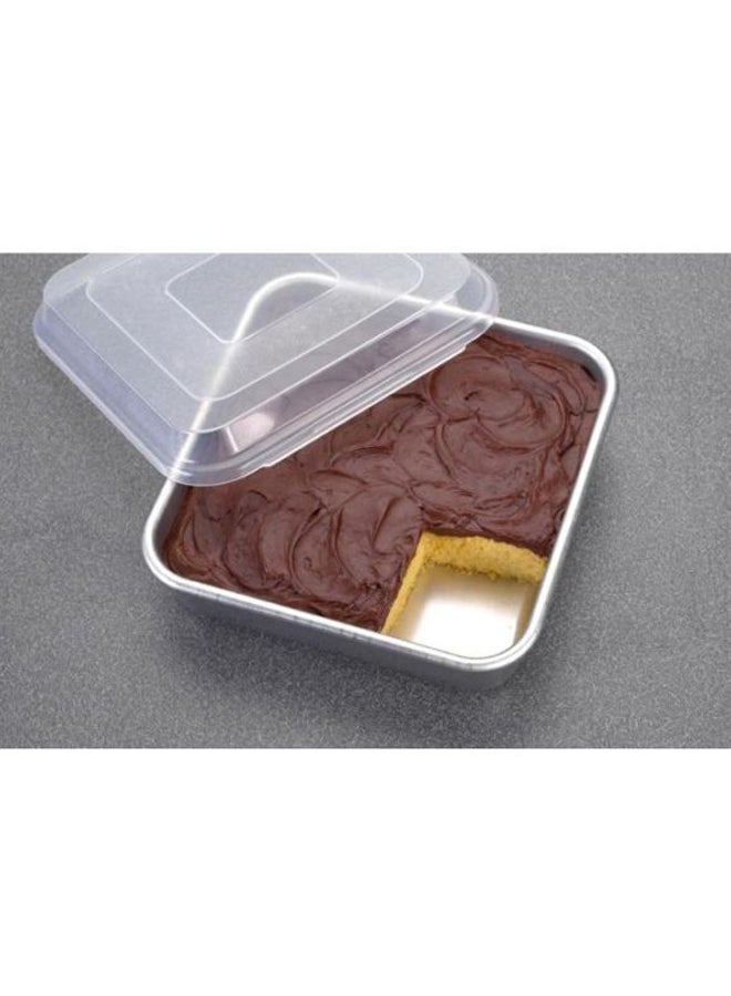 نورديك وير صينية كيك Naturals مربعة الشكل مع غطاء فضي / شفاف 9بوصة - Image 4