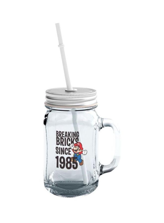 LOUD UNIVERSE Super Mario Logo Jar Mug With Lid And Straw Clear/Silver - Image 1