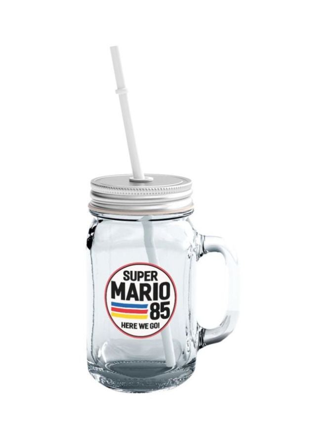 LOUD UNIVERSE Mario Cap Printed Mason Jar With Lid And Straw Mario Cap Clear  - Image 1
