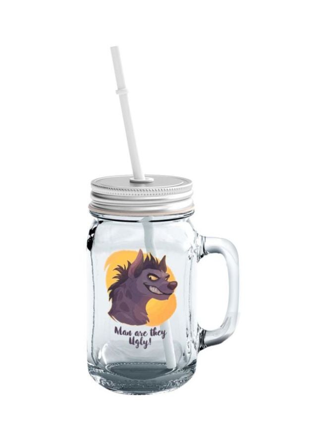 LOUD UNIVERSE Ugly Quote Printed Glass Tumbler Jar With Lid And Straw Clear/Silver/Brown  - Image 1