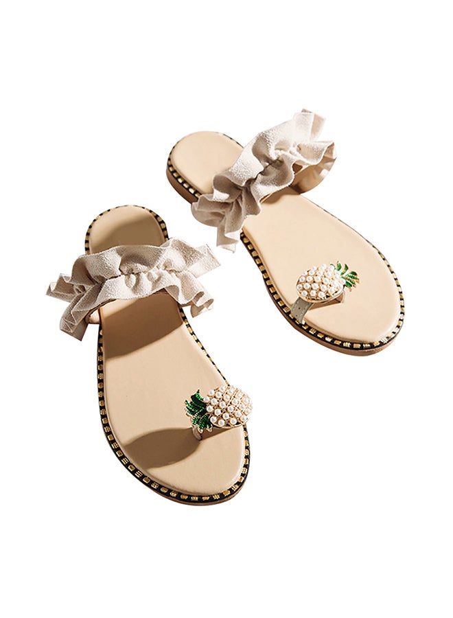 Cute Pineapple Flat Sandals Beige Lace 