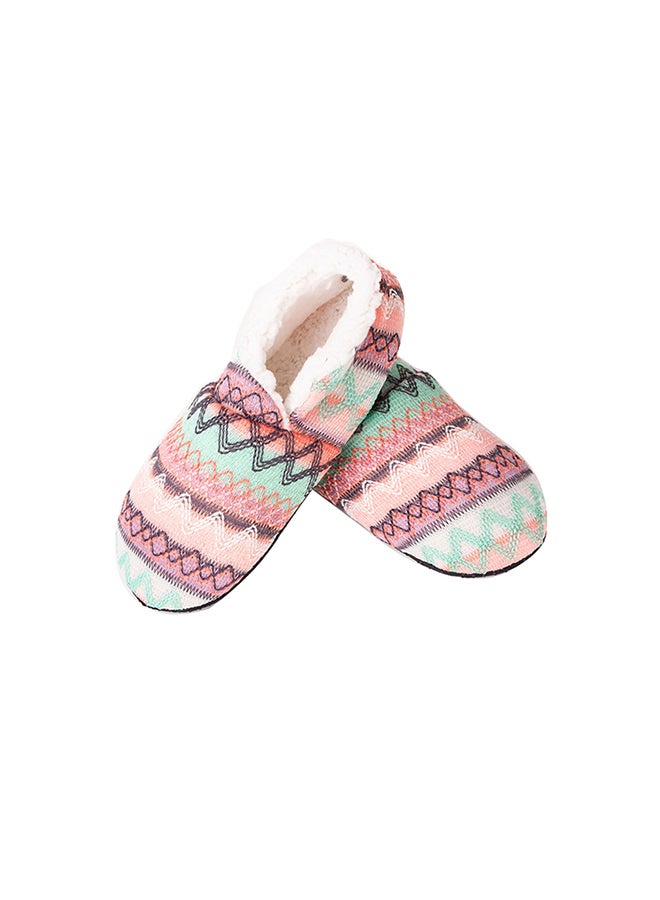Winter Print Soft-Soled Slipper Socks Pink/Green