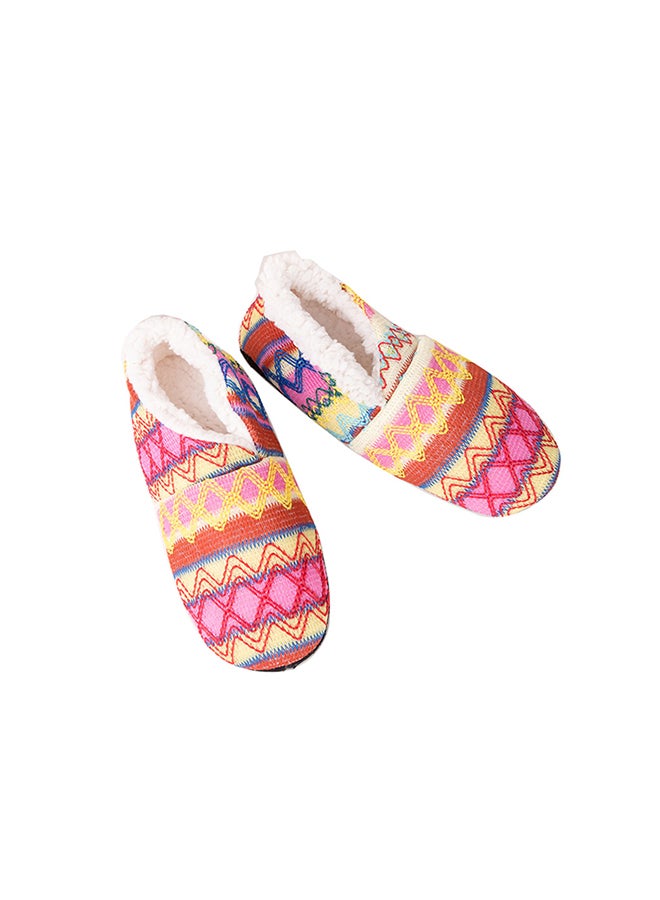 Winter Print Soft-Soled Slipper Socks Rose Red/Yellow - Image 1