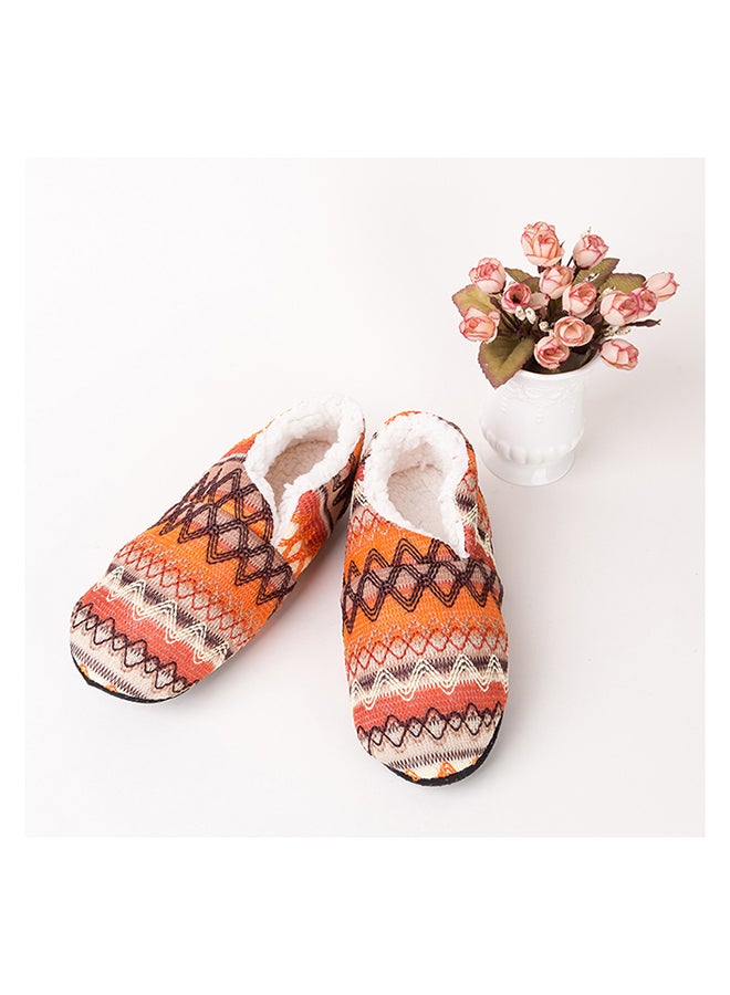 Winter Print Soft-Soled Slipper Socks Rose Red/Yellow - Image 2
