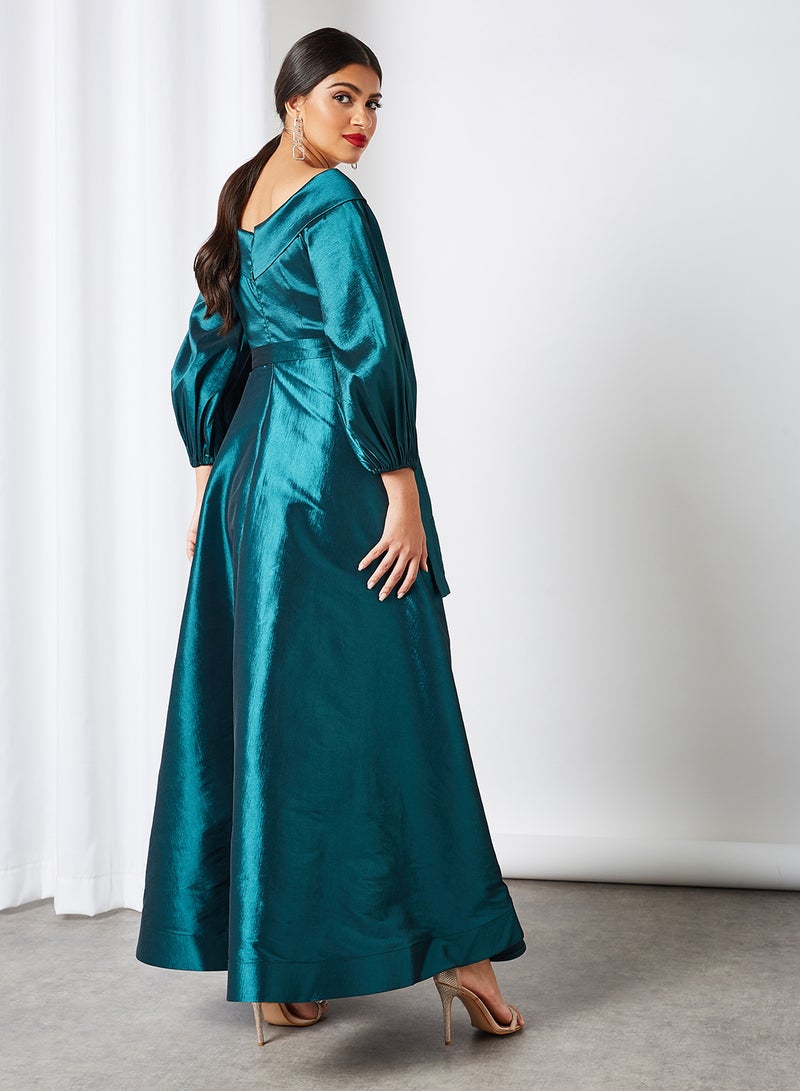 House of Moda Wrap Over Shawl Collared Dress Green - Image 2