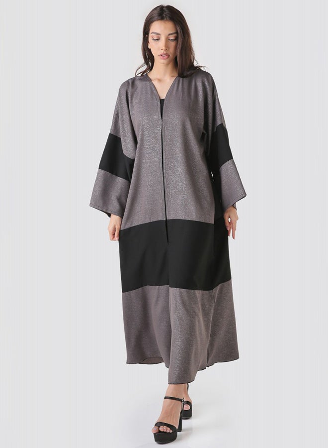 Hayat Colour Block Abaya Grey - Image 1