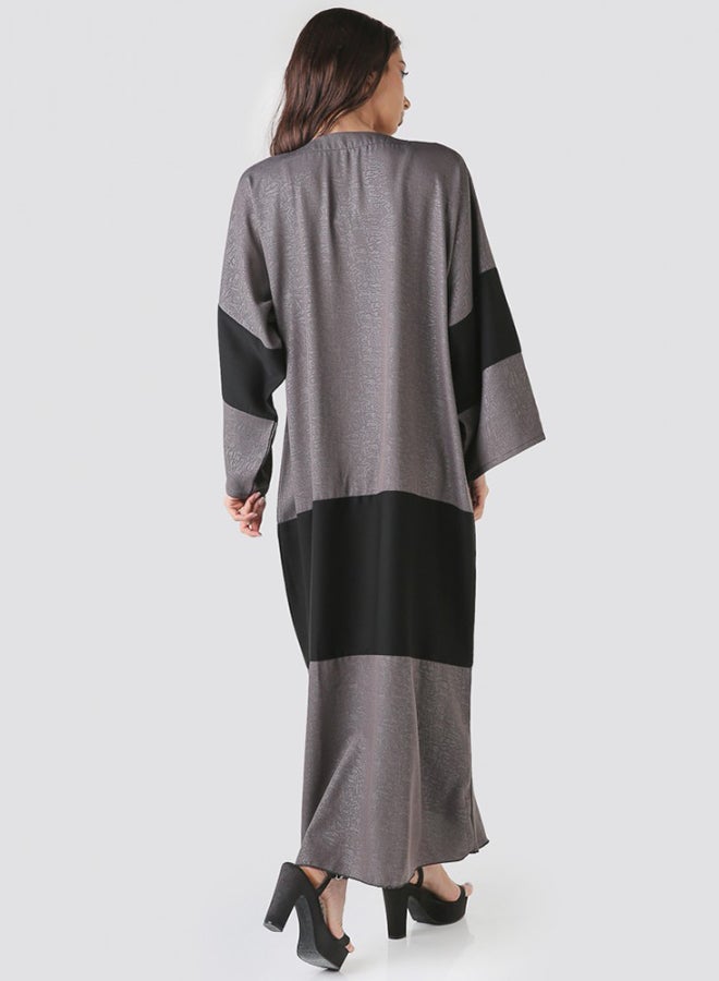 Hayat Colour Block Abaya Grey - Image 2