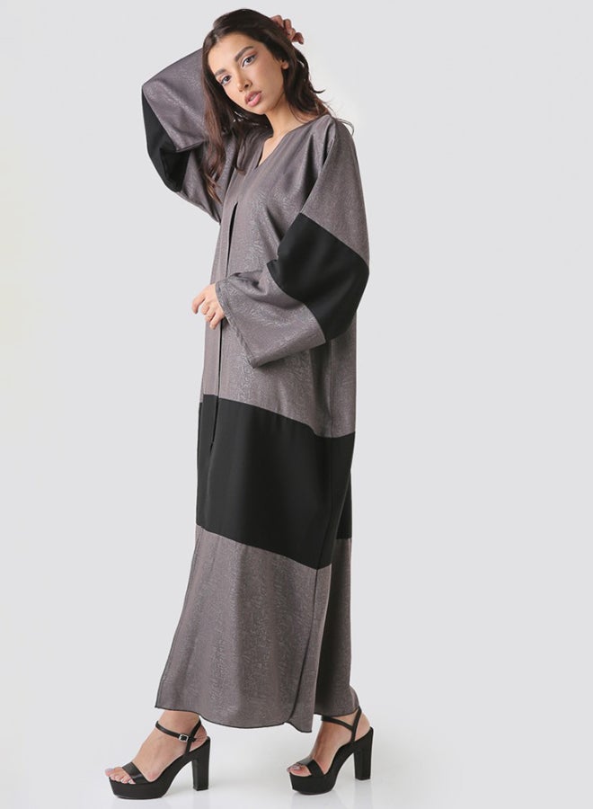 Hayat Colour Block Abaya Grey - Image 3