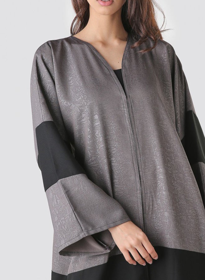 Hayat Colour Block Abaya Grey - Image 5