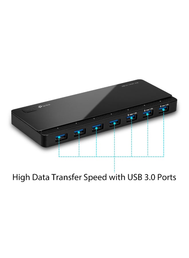 TP-LINK - 7-Port USB 3.0 Hub, 5Gbps Transfer Rate with 12V/2.5A Power Adapter, 1-Meter USB 3.0 Cable, Plug and Play | UH700 Black - Image 1