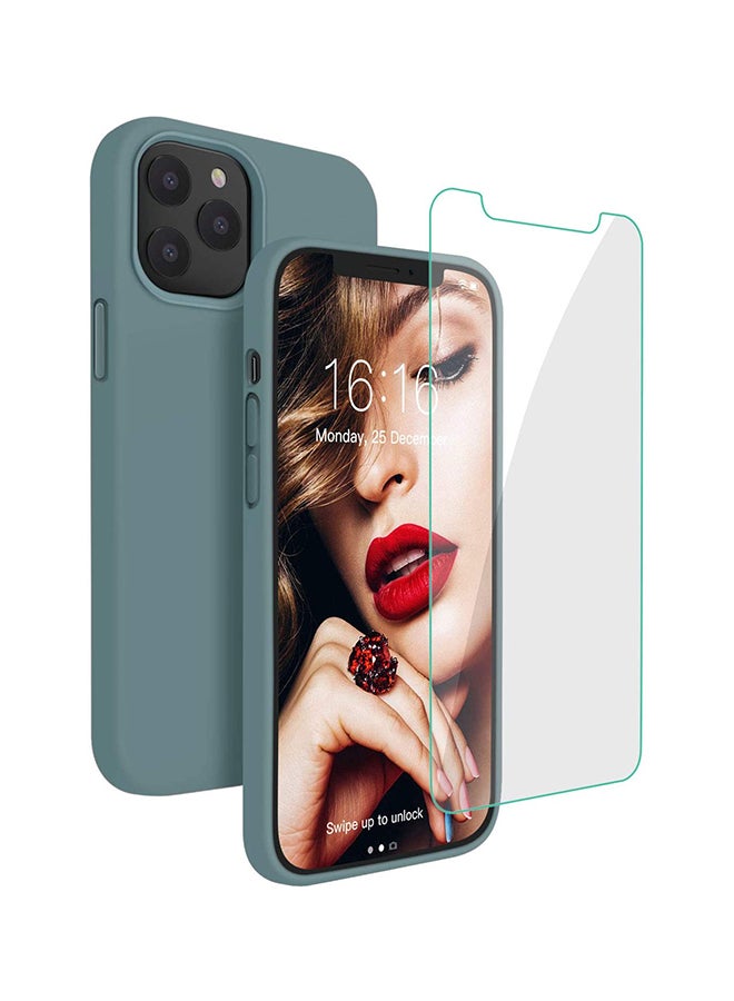 Rock Pow Silicone Shockproof Phone Case With Tempered Screen Protector For iPhone 12/12 Pro Green